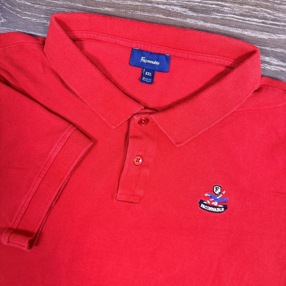 Faconnable Polo Shirt Mens XXL Red Short Sleeve Crest Logo Casual Pique